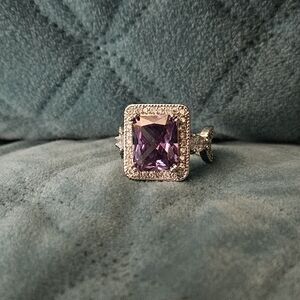 Elegant Emerald Cut Amethyst Sterling Silver Ring